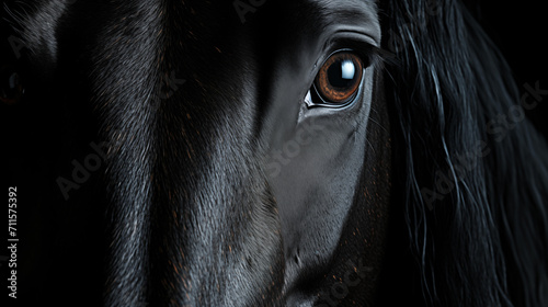 Black horse. Portrait.