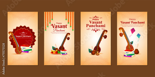 Vector illustration of Happy Vasant Panchami social media feed set template