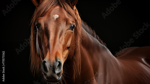 Brown horse. Portrait.