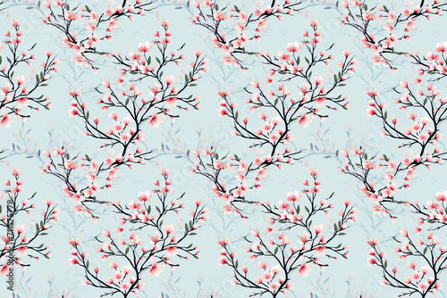 Seamless pattern of delicate cherry blossoms on a soft background