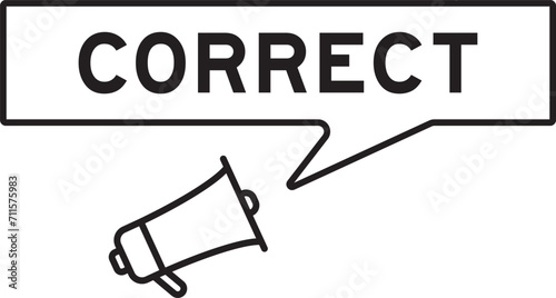 Megaphone icon with speech bubble in word correct on white background