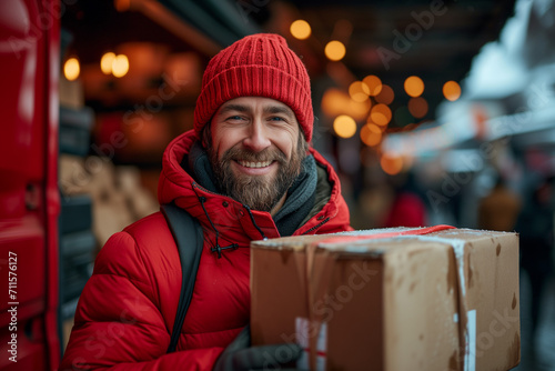 portrait of a smiling courier carrying parcels