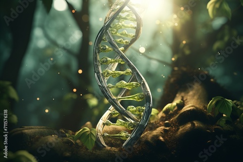 Botanical dna helix with green plants illustrating the genetic code s connection to plant life photo