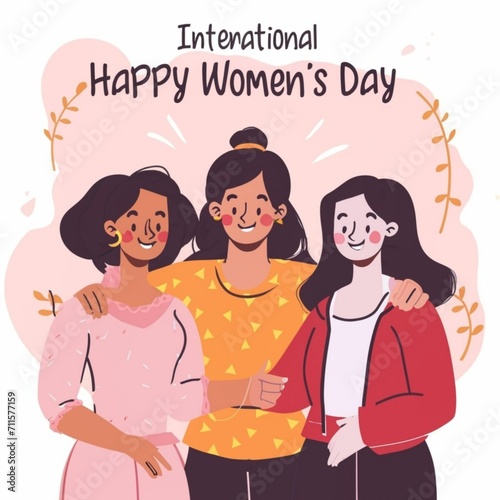 Happy Women's Day text composition as card, invitation, logo, print, emblem. Feminine lettering quote. Feminism celebration vector concept.