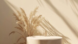 Beautiful podium composition studio pampas nature splay cosmetic minimal showcase background promotion grass beige abstract bright pedestal vase beauty shadow