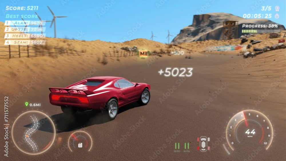 Car Racing Through Rift Drifting the virtual red supercar on the sandy track in the racing ...