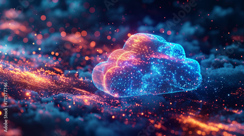 Virtual cloud abstract: Unleashing the power of digital data processing, it seamlessly integrates computing, storage, and networking for agile, scalable, and efficient operations. photo