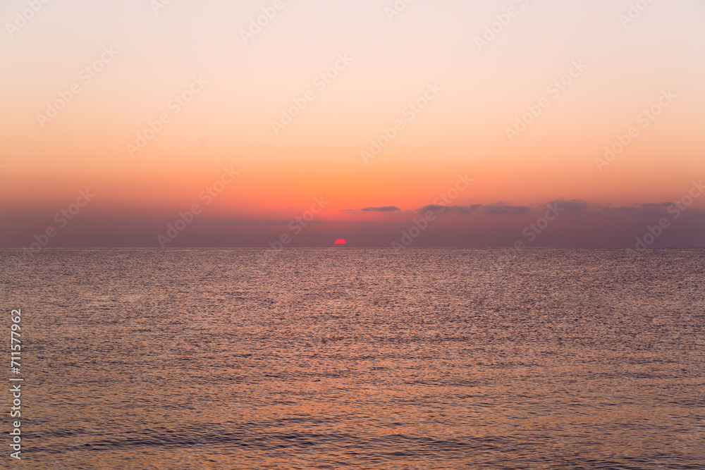 Orange sunrise over the sea, beautiful landscape ocean.