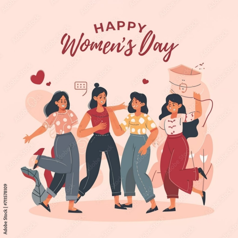 Happy Women's Day text composition as card, invitation, logo, print, emblem. Feminine lettering quote. Feminism celebration vector concept. Happy Women's Day text composition as card, invitation, logo, print, emblem. Feminine lettering quote. Feminism celebration vector concept.