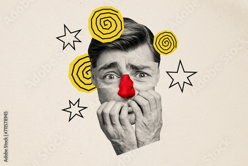 Εκτύπωση καμβά Creative drawing collage picture of confused scared man bite fingers terrified f