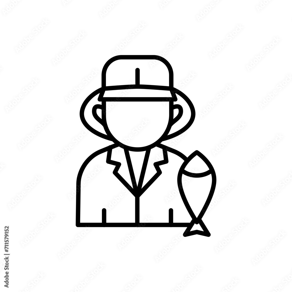 Fisherman outline icons, jobs and profession minimalist vector illustration ,simple transparent graphic element .Isolated on white background