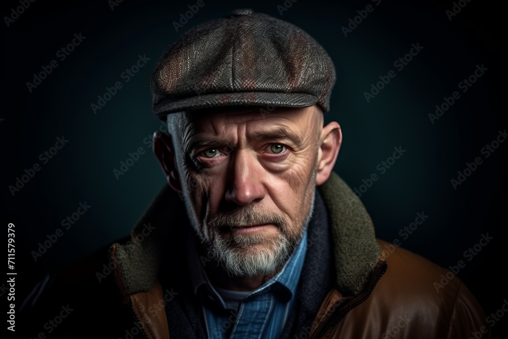 Portrait of an elderly man with a gray beard and a cap. Portrait of an elderly man with a gray beard and a cap.