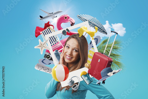 Cheerful happy woman dreaming of her summer vacation