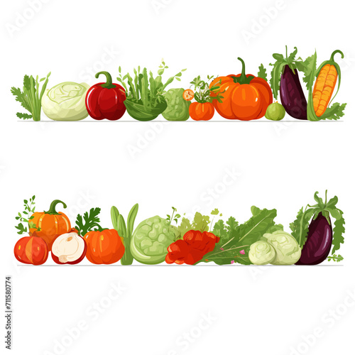 Horizontal banner made of simple vegetables  flat vector style  on white background Generative Ai