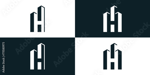 Vector logo design, collection of illustrations of the letter H shaped buildings.