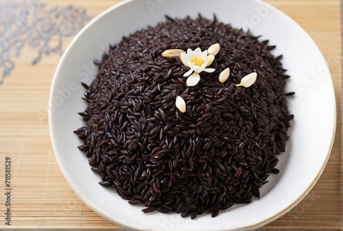 Black Jasmine rice on white background