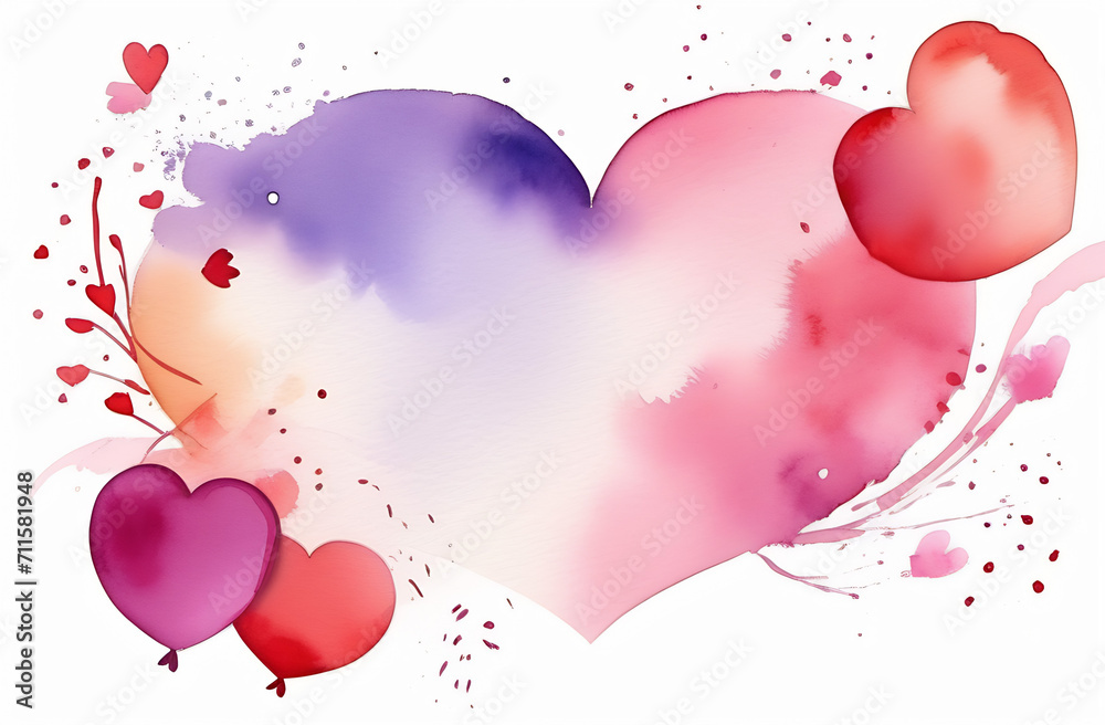 Watercolor heart postcard valentine's day