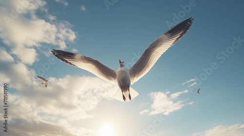 Seagulls are flying in the sky. © S photographer