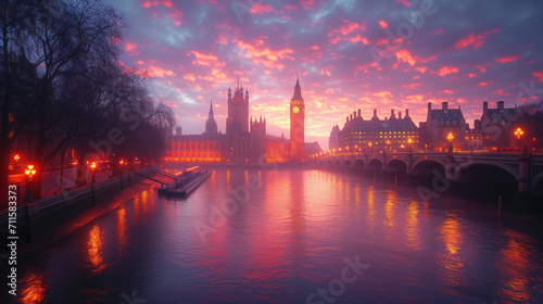 Fiery Sky over Big Ben and Westminster at Dusk