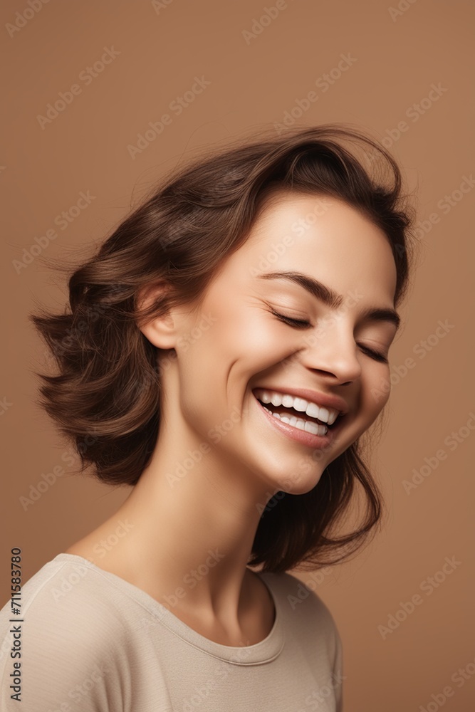 Joyful Autumn: Woman Smiling Amongst Falling Leaves Joyful Autumn: Woman Smiling Amongst Falling Leaves