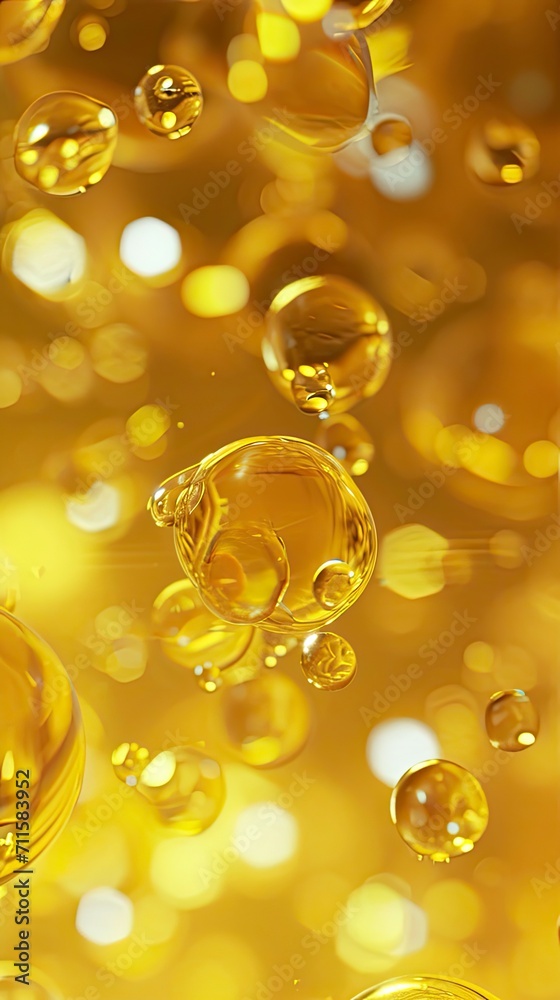 Close-up shot liquid yellow molecules close up on black background. Generative AI Close-up shot liquid yellow molecules close up on black background. Generative AI