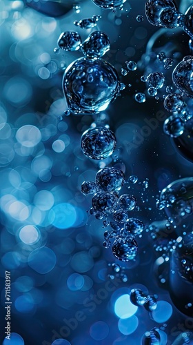 Close-up shot liquid blue molecules close up on black background. Generative AI