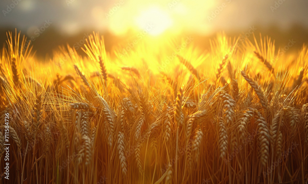 Wheat field under the blue sky. Ripe wheat ears background. Rich harvest concept. Wheat field under the blue sky. Ripe wheat ears background. Rich harvest concept.