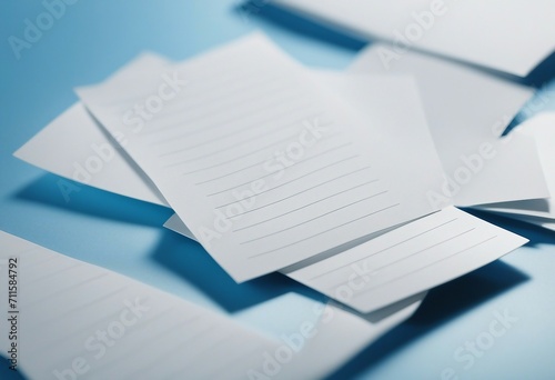 Blue index card or recipe card isolated on white with folds and bent (warped) corners photo