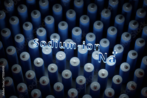 The line of Sodium-ion batteries in a dark background- 3D render