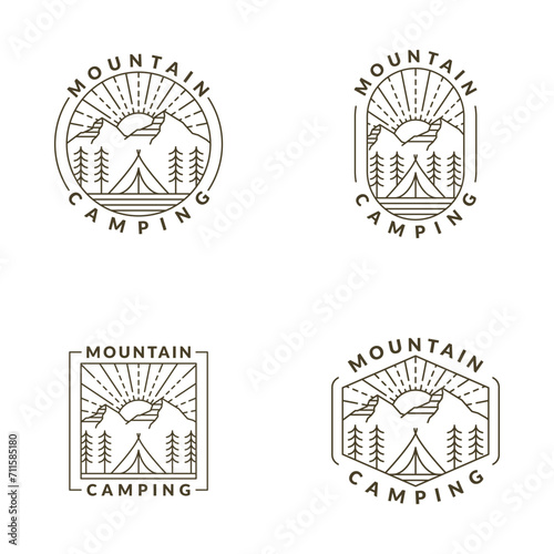 mountain morning camping illustration monoline or line art style