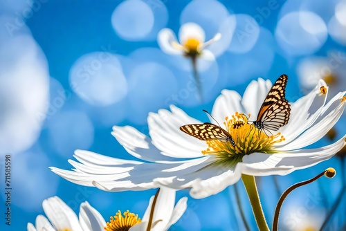 blue and white butterfly on the flowers