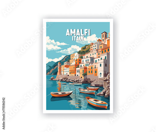 Amalfi Illustration Art. Travel Poster Wall Art. Minimalist Vector art