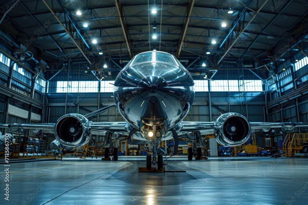 A young aircraft maintenance engineer works in an empty large jet's interior A young aircraft maintenance engineer works in an empty large jet's interior
