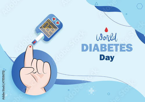 Diabetes patient treatment Concept. Blood glucose testing meter. Diabetes type 2 and insulin production. Suitable For Wallpaper, Banner, Backgrounds, Cards, Book, And Landing Pages.Vector Illustration