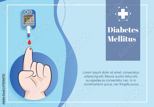 Diabetes patient treatment Concept. Blood glucose testing meter. Diabetes type 2 and insulin production. Suitable For Wallpaper, Banner, Background, Card, Book, And Landing Page.Vector Illustration
