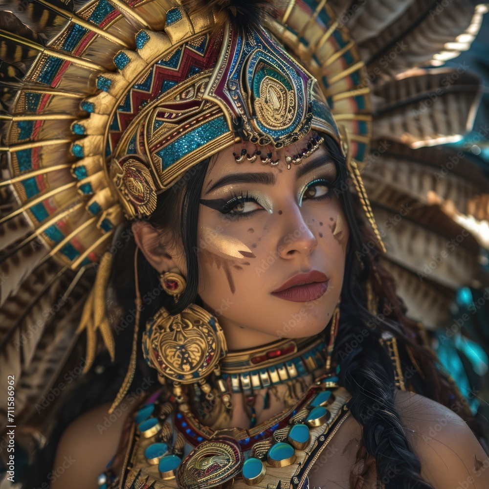 Woman in the Goddess Ancient Aztec Empire Beauty Style - Beautiful Goddess Girl Background created with Generative AI Technology