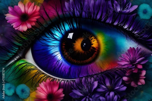 eye with flower multi colures photo