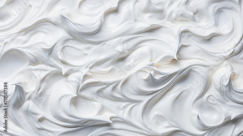 Delicious vanilla yogurt close up with a creamy texture, top view on white background