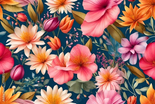 seamless background with flowers multi colures © Awan Studio