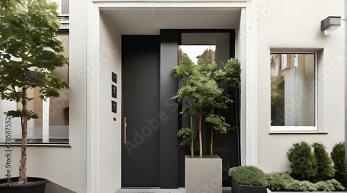 entrance to a modern scandinavian house with plants