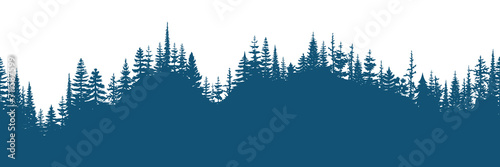 Coniferous forest, seamless border, isolated on white background