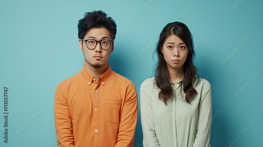 Annoyed Asian wife and funny tricky husband. Annoyed Asian wife and funny tricky husband.