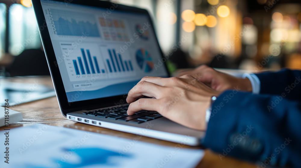 Marketing research and management concept. Bussinessman using laptops analyst working with data analysis business growth marketing and opportunity Marketing research and management concept. Bussinessman using laptops analyst working with data analysis business growth marketing and opportunity