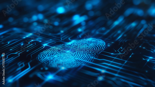 personal data. Security system with fingerprint on cyber technology