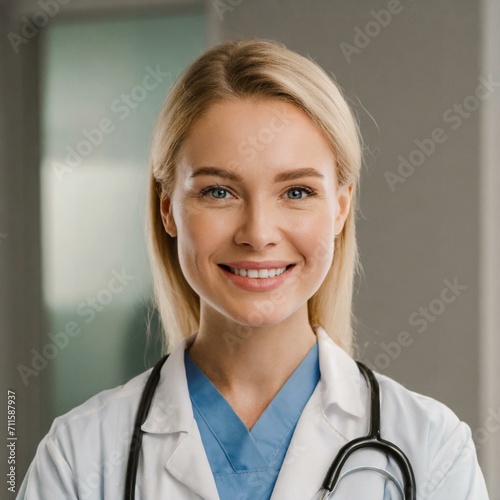 Mujer médico o enfermera sonriendo