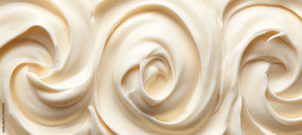 Close up of delicious and creamy white natural vanilla yogurt top view on a neutral background Close up of delicious and creamy white natural vanilla yogurt top view on a neutral background