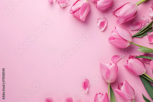 pink tulips with petals on background, romantic Valentine's Day card or banner © Moritz