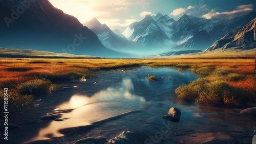 Peaceful landscapes beautiful natural scenery of mountains and rivers