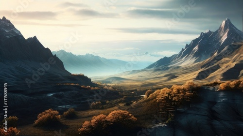 Peaceful landscapes beautiful natural scenery of mountains and rivers