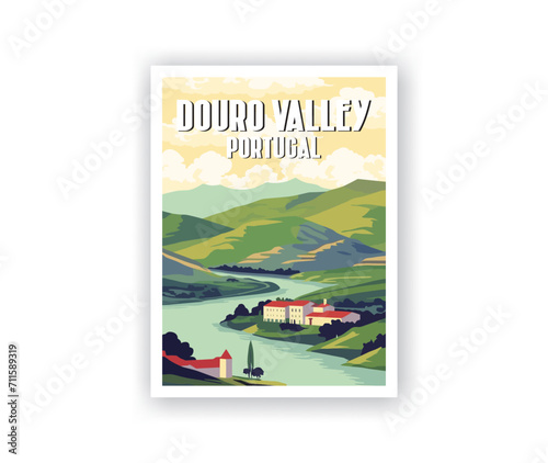 Douro Valley Illustration Art. Travel Poster Wall Art. Minimalist Vector art